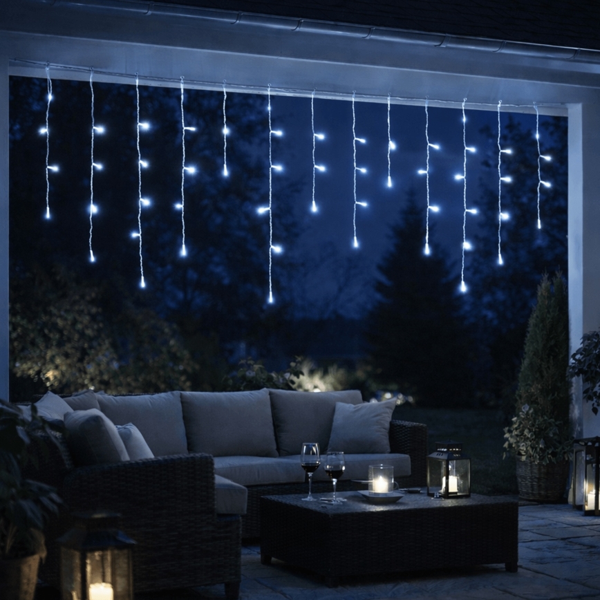 Aigostar - LED lauko kalėdinė girlianda, 300 LED, 8 režimai, 3xAA, 18x0,6 m, IP44, šaltai balta