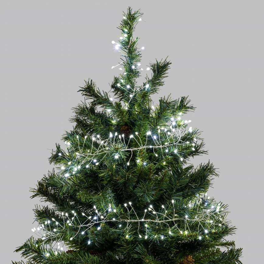 Aigostar - LED lauko kalėdinė girlianda 300 LED/8 funkcijų 3xAA 9,3 m IP44 šaltai balta