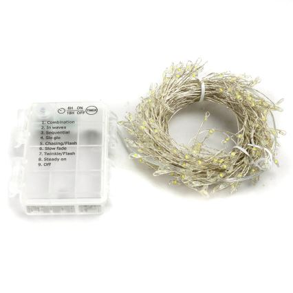 Aigostar - LED lauko kalėdinė girlianda 300 LED/8 funkcijų 3xAA 9,3 m IP44 šaltai balta