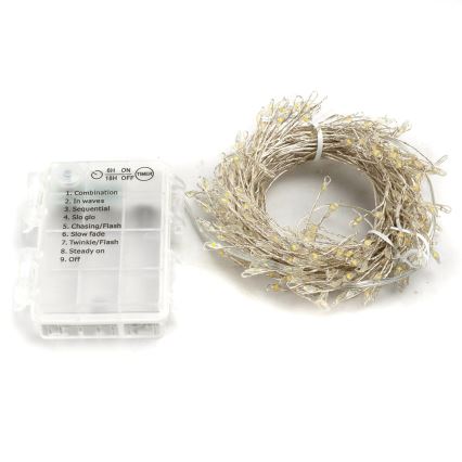 Aigostar - LED lauko kalėdinė girlianda 300xLED/8 funkcijų 3xAA 9,3m IP44 šiltai balta
