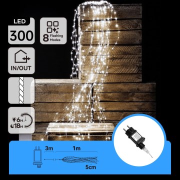 Aigostar - LED lauko kalėdinė girlianda 300xLED/8 funkcijų 4m IP44 šaltai balta