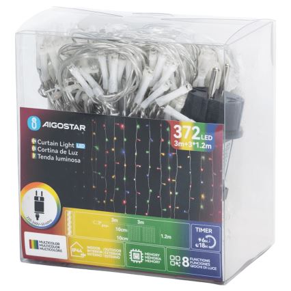 Aigostar - LED lauko kalėdinė girlianda 372xLED/8 funkcijų 6x1,2m IP44 įvairiaspalvė