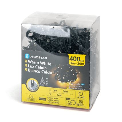 Aigostar - LED Lauko Kalėdinė girlianda 400xLED/8 funkcijos 23m IP44 šilta balta