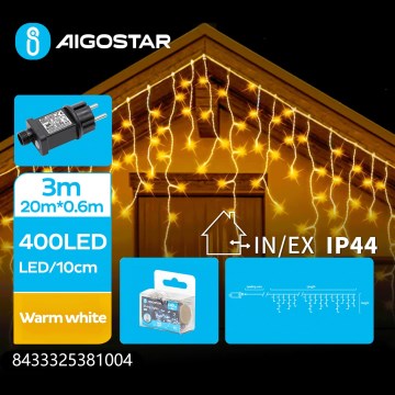 Aigostar - LED lauko kalėdinė girlianda 400xLED/8 funkcijų 23x0,6m IP44 šiltai balta