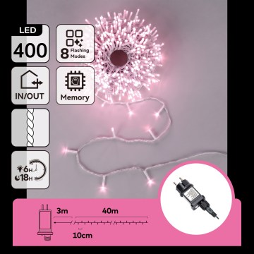 Aigostar - LED lauko kalėdinė girlianda 400xLED/8 funkcijų 43m IP44 rožinė
