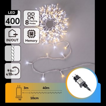 Aigostar - LED Lauko kalėdinė girlianda 400xLED/8 funkcijų 43m IP44 šiltai balta/šaltai balta
