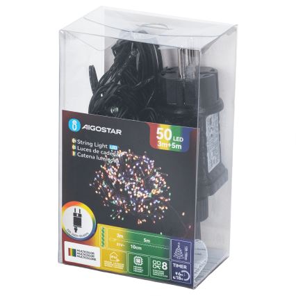 Aigostar - LED lauko kalėdinė girlianda, 50 LED, 8 funkcijų, 8 m, IP44, daugiaspalvė