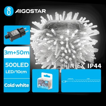 Aigostar - LED Lauko Kalėdinė girlianda 500xLED/8 funkcijos 53m IP44 šalta balta