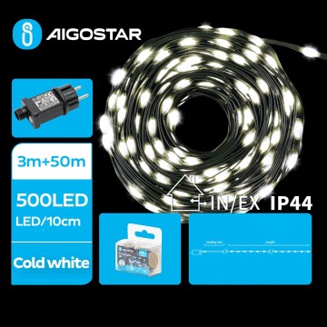 Aigostar - LED Lauko Kalėdinė girlianda 500xLED/8 funkcijos 53m IP44 šalta balta