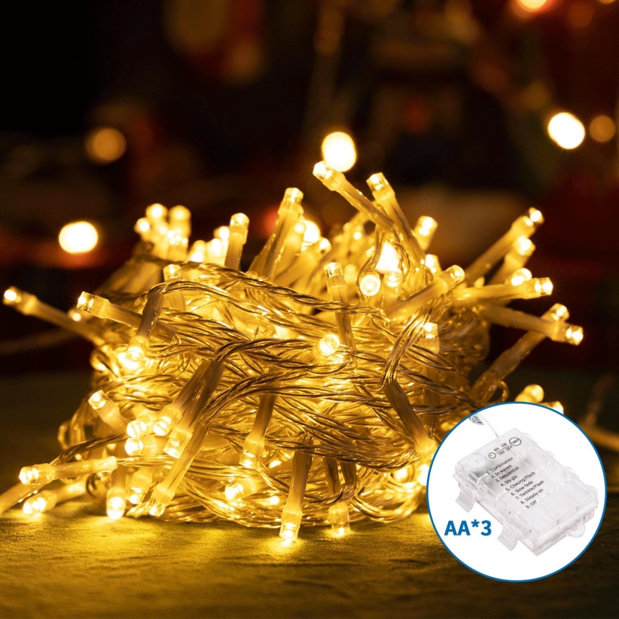 Aigostar - LED Lauko Kalėdinė girlianda 50xLED/8 funkcijos 3xAA 5,3m IP44 šilta balta