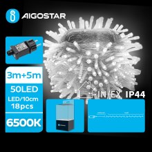 Aigostar - LED Lauko Kalėdinė girlianda 50xLED/8 funkcijos 8m IP44 šalta balta