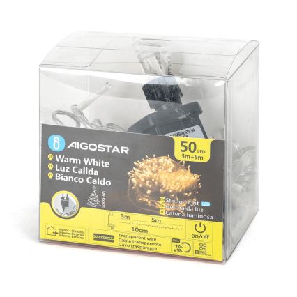 Aigostar - LED Lauko Kalėdinė girlianda 50xLED/8 funkcijos 8m IP44 šilta balta