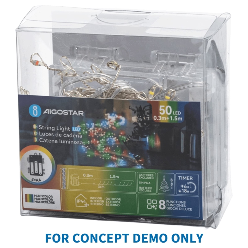 Aigostar - LED Lauko kalėdinė girlianda 50xLED/8 funkcijų 3xAA 1,8m IP44 šilta balta