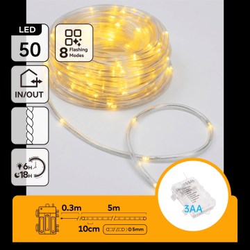 Aigostar - LED Lauko kalėdinė girlianda 50xLED/8 funkcijų 3xAA 5,3m IP44 šilta balta