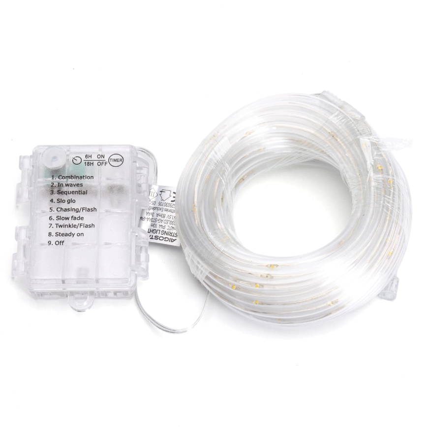 Aigostar - LED Lauko kalėdinė girlianda 50xLED/8 funkcijų 3xAA 5,3m IP44 šilta balta