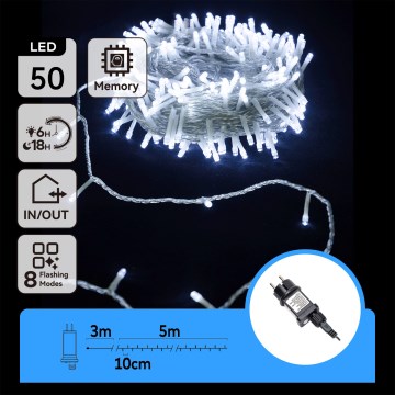 Aigostar - LED Lauko kalėdinė girlianda 50xLED/8 funkcijų 8m IP44 šaltai balta