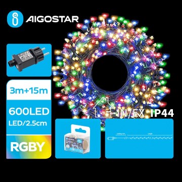 Aigostar - LED Lauko Kalėdinė girlianda 600xLED/8 funkcijos 18m IP44 daugiaspalvis
