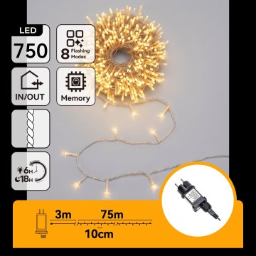 Aigostar - LED lauko kalėdinė girlianda 750xLED/8 funkcijų 78m IP44 šiltai balta