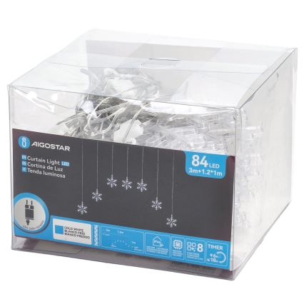 Aigostar - LED lauko kalėdinė girlianda 84xLED/8 funkcijų 1,2x1m IP44 šaltai balta, snaigės