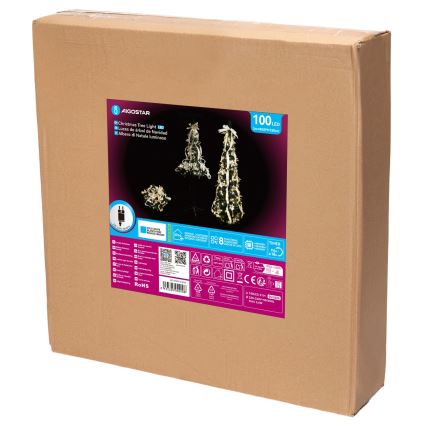 Aigostar - LED lauko kalėdinė eglutė 100 LED 1,5 m IP44 balta/auksinė, šaltai balta