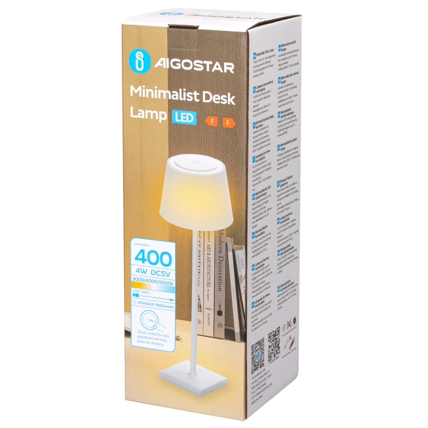 Aigostar - LED Pritemdoma įkraunama lauko lempa LED/4W/5V 3600mAh balta IP54