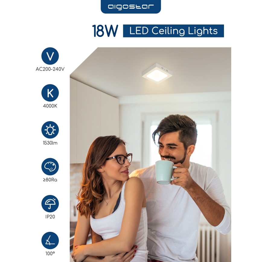 Aigostar - LED lubinis paviršinis šviestuvas LED/18W/230V 4000K 22,6x22,6 cm balta
