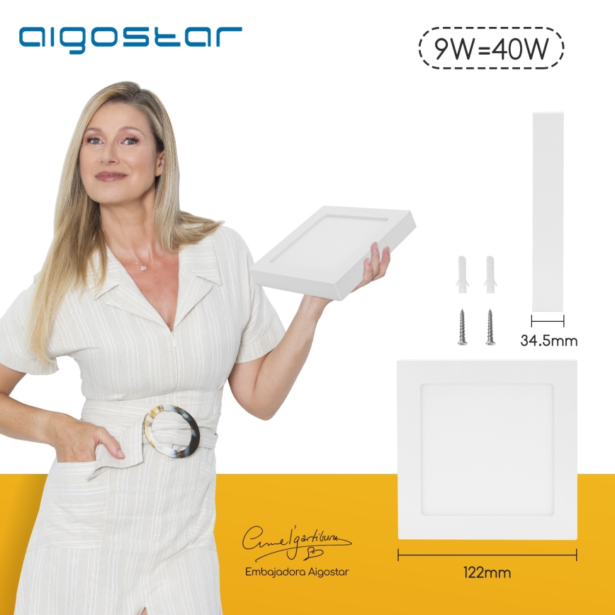 Aigostar - LED lubinis paviršinis šviestuvas LED/9W/230V 3000K 12,2x12,2 cm baltas