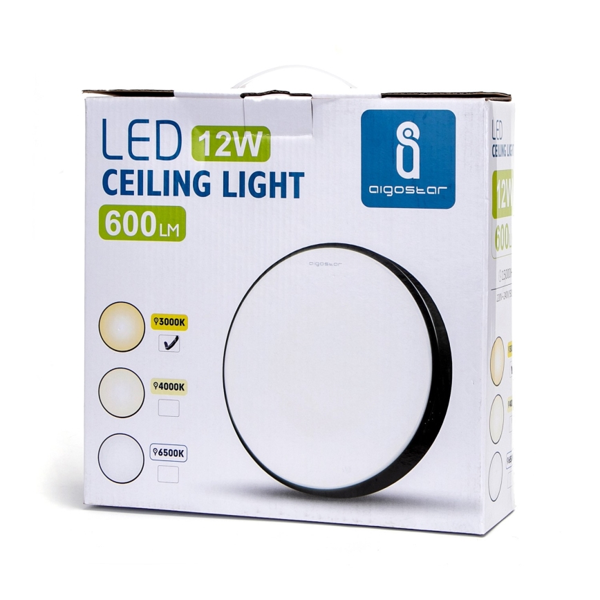 Aigostar - LED Lubinis šviestuvas LED/12W/230V 3000K juodas