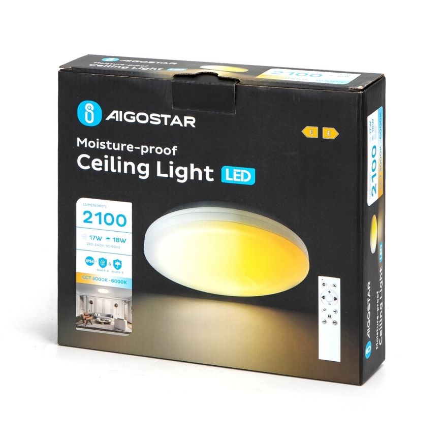 Aigostar - LED pritemdomas lubinis vonios šviestuvas LED/18W/230V 3000-6000K IP54 + nuotolinio valdymo pultas