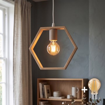 Aigostar - LED medinė pakabinama liustra su laidu 1xE27/9W/230V 2200K, pušis