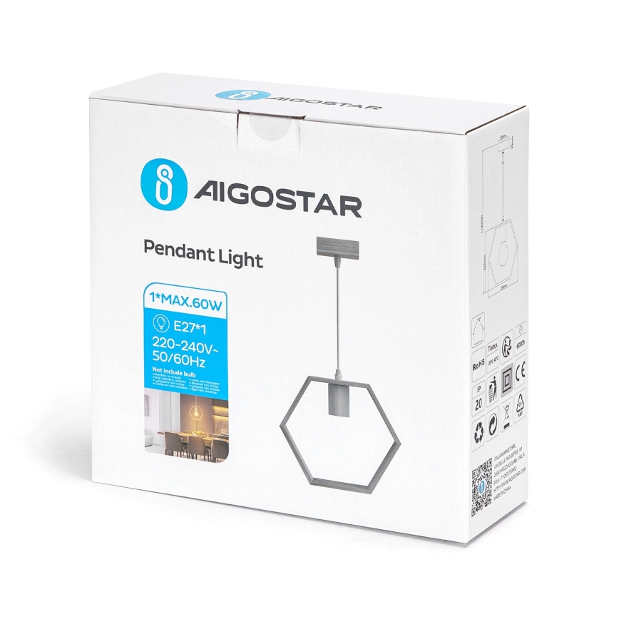 Aigostar - LED medinė pakabinama liustra su laidu 1xE27/9W/230V 2200K, pušis
