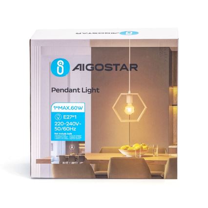 Aigostar - LED medinė pakabinama liustra su laidu 1xE27/9W/230V 2200K, pušis