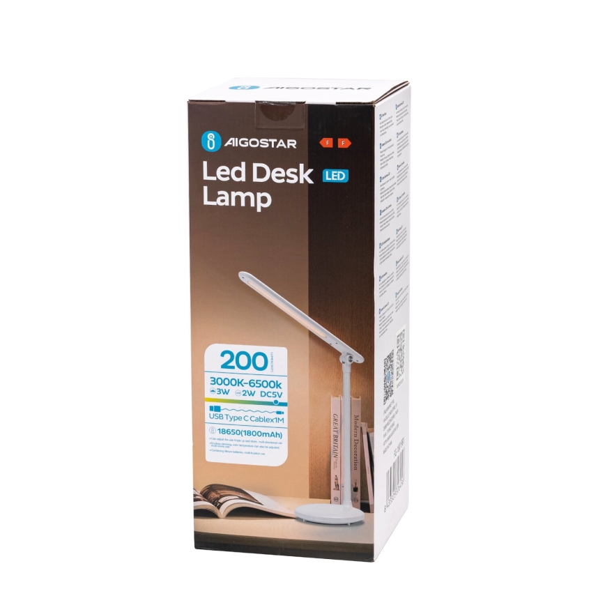 Aigostar - LED Pritemdoma įkraunama jutiklinė stalinė lempa LED/3W/5V 1800 mAh