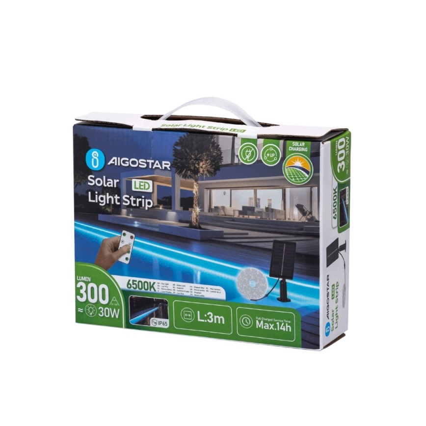 Aigostar - LED pritemdoma saulės energijos juostelė LED/1,6W/3,2V 3 m 6500K IP65 + nuotolinio valdymo pultas