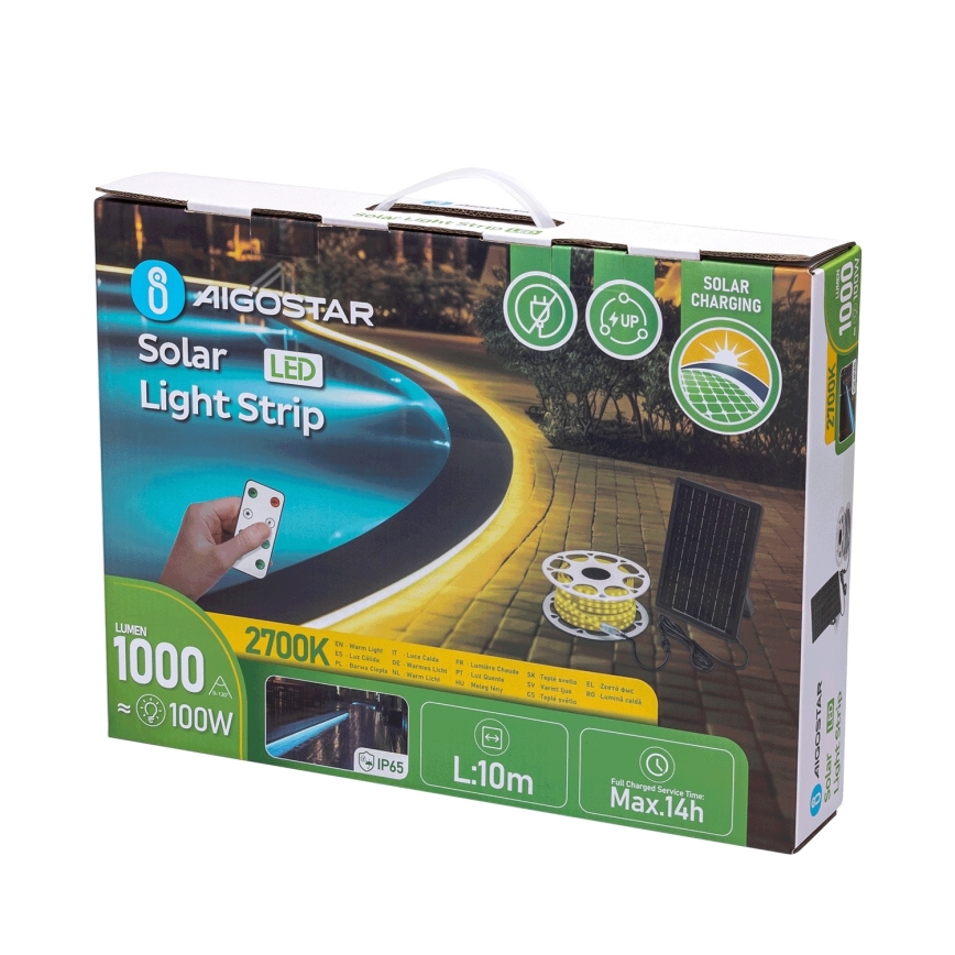 Aigostar - LED pritemdoma saulės energjos juostelė LED/10W/3,2V 10 m 2700K IP65 + nuotolinio valdymo pultas
