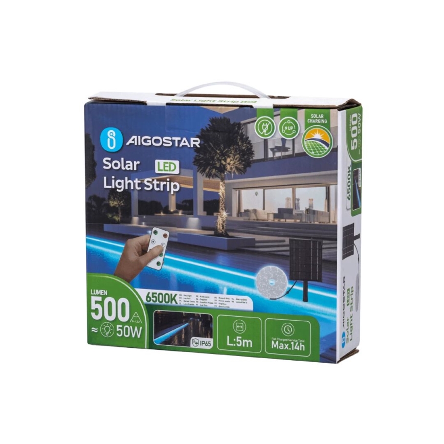 Aigostar - LED pritemdoma saulės energijos juostelė LED/5W/3,2V 5 m 6500K IP65 + nuotolinio valdymo pultas