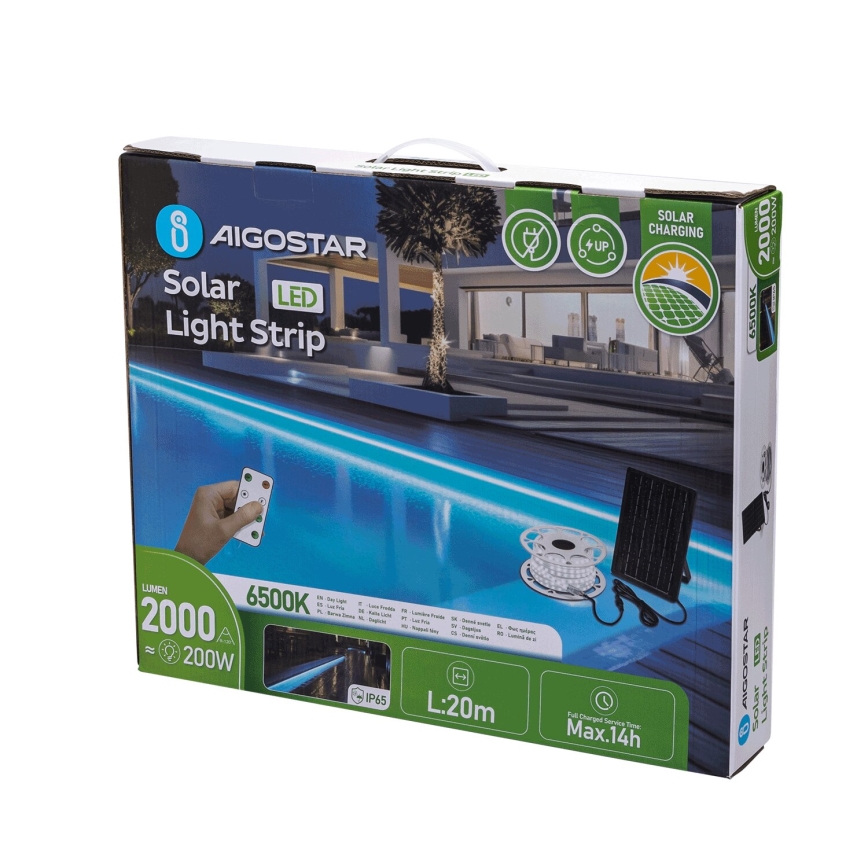 Aigostar - LED Pritemdoma saulės juosta LED/20W/3,2V 20 m 6500K IP65 + nuotolinio valdymo pultas