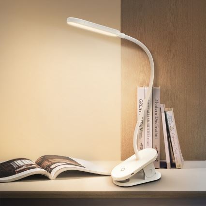 Aigostar - LED Pritemdomas įkraunamas stalinis šviestuvas su segtuku LED/2,5W/5V 1200mAh balta