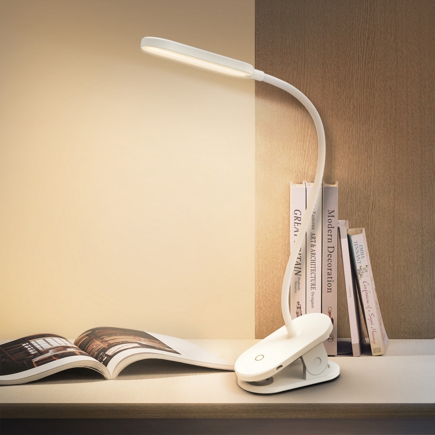 Aigostar - LED Pritemdomas įkraunamas stalinis šviestuvas su segtuku LED/2,5W/5V 1200mAh balta