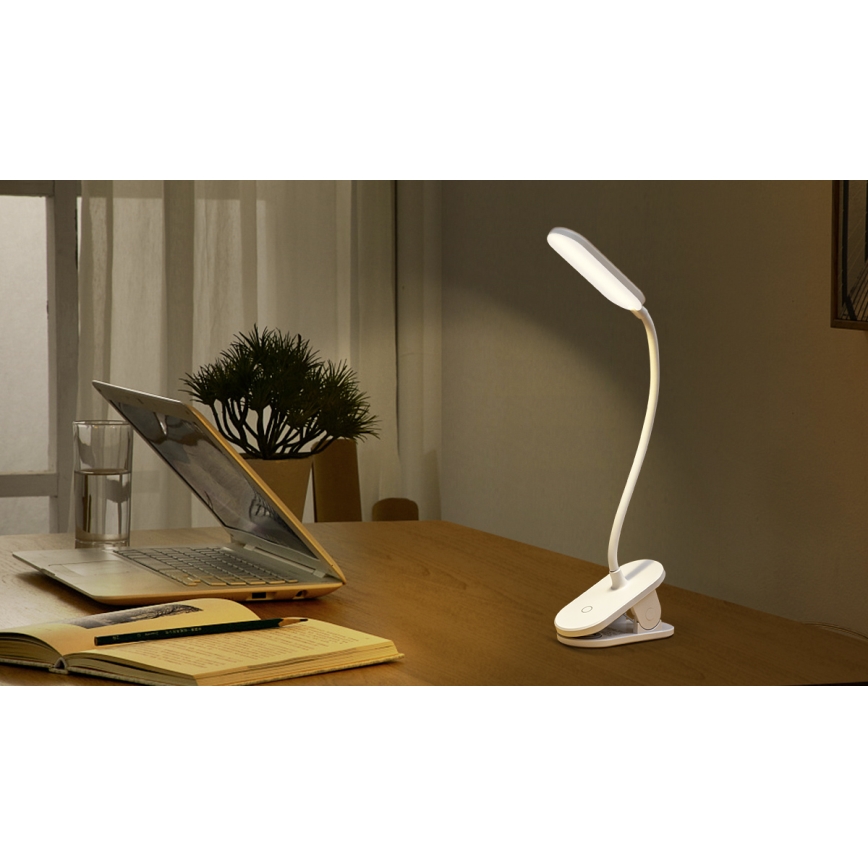 Aigostar - LED Pritemdomas įkraunamas stalinis šviestuvas su segtuku LED/2,5W/5V 1200mAh balta