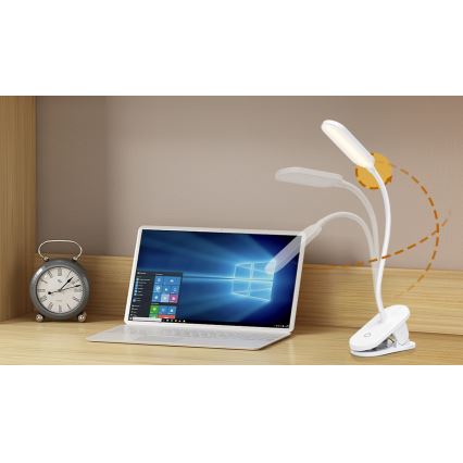 Aigostar - LED Pritemdomas įkraunamas stalinis šviestuvas su segtuku LED/2,5W/5V 1200mAh balta