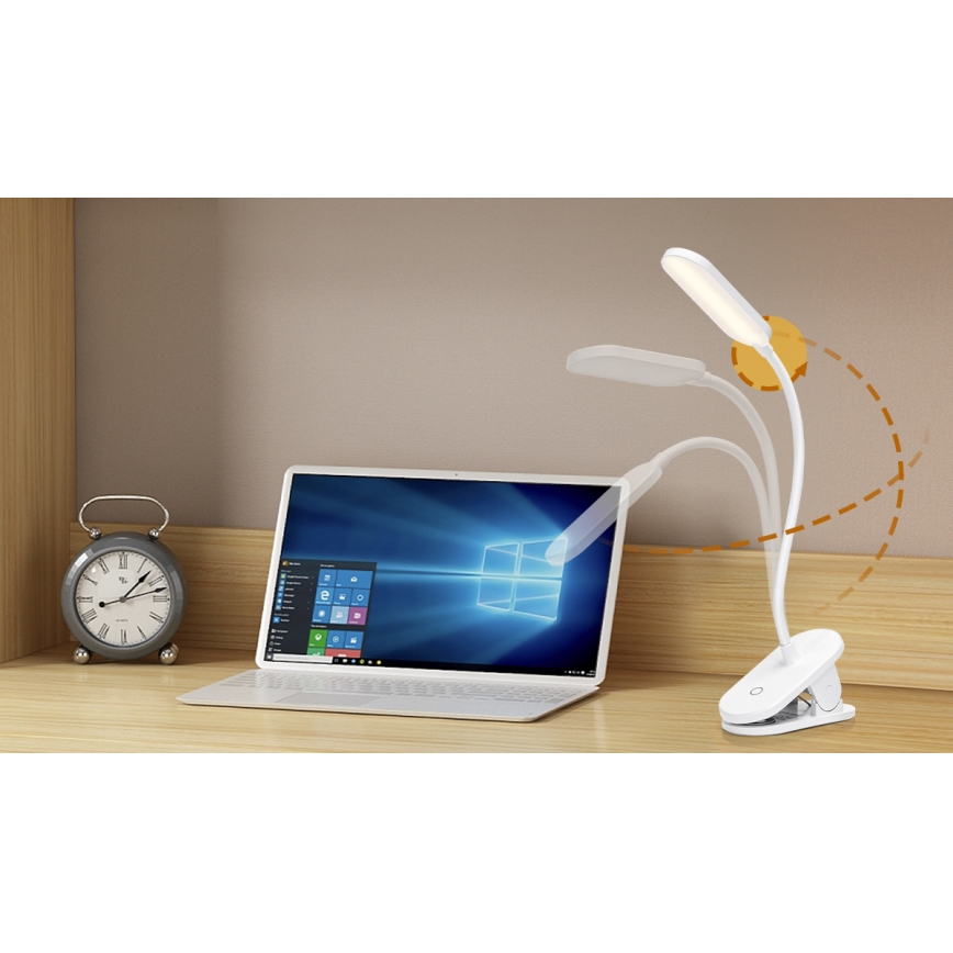 Aigostar - LED Pritemdomas įkraunamas stalinis šviestuvas su segtuku LED/2,5W/5V 1200mAh balta