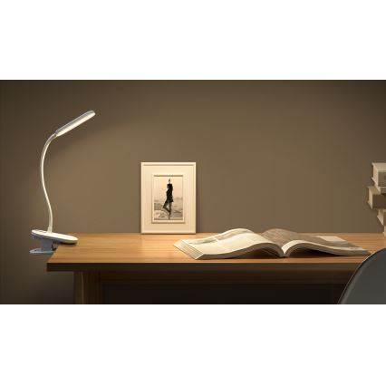 Aigostar - LED Pritemdomas įkraunamas stalinis šviestuvas su segtuku LED/2,5W/5V 1200mAh balta