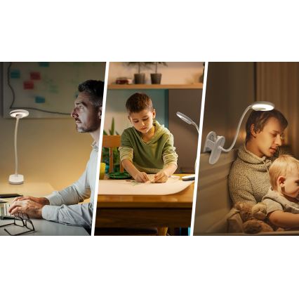 Aigostar - LED Pritemdomas įkraunamas stalinis šviestuvas su segtuku LED/2,5W/5V 1200mAh balta