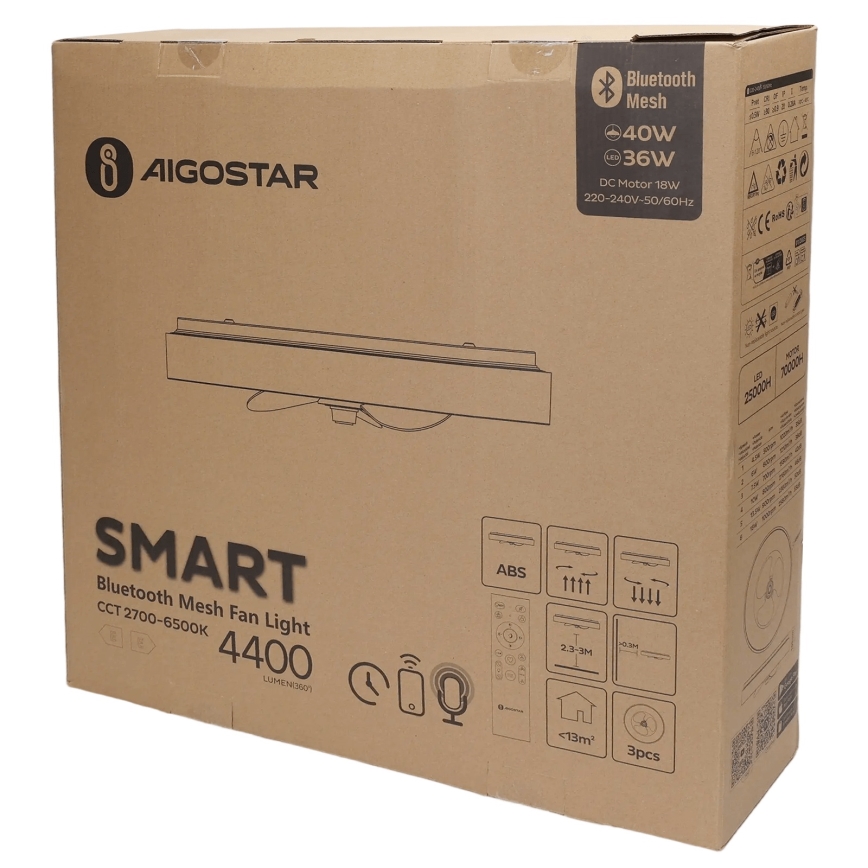 Aigostar - LED Pritemdomas lubinis šviestuvas su ventiliatoriumi MESH LED/40W/230V 2700-6500K juoda + nuotolinio valdymo pultas