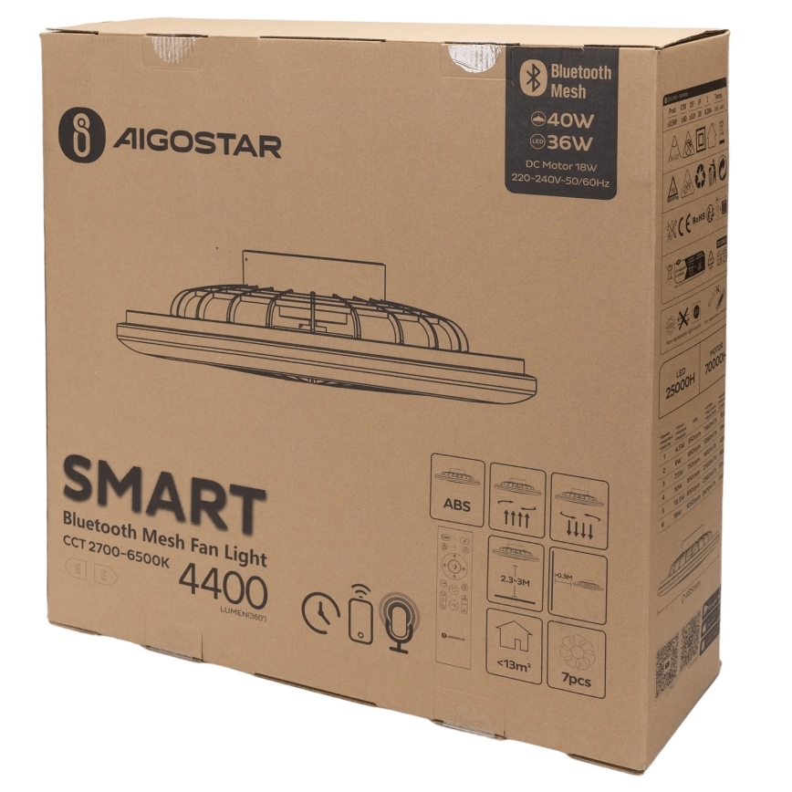 Aigostar - LED Pritemdomas lubinis šviestuvas su ventiliatoriumi MESH LED/40W/230V 2700-6500K balta + nuotolinio valdymo pultas