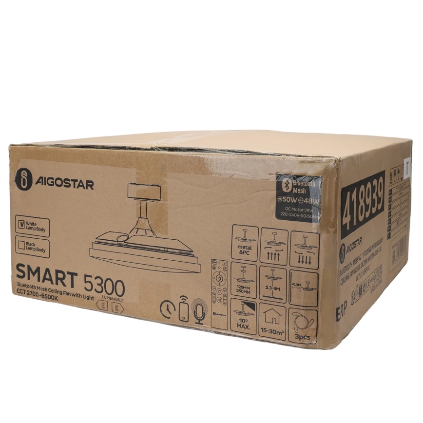 Aigostar - LED Pritemdomas lubinis šviestuvas su ventiliatoriumi MESH LED/50W/230V 2700-6500K juoda + nuotolinio valdymo pultas