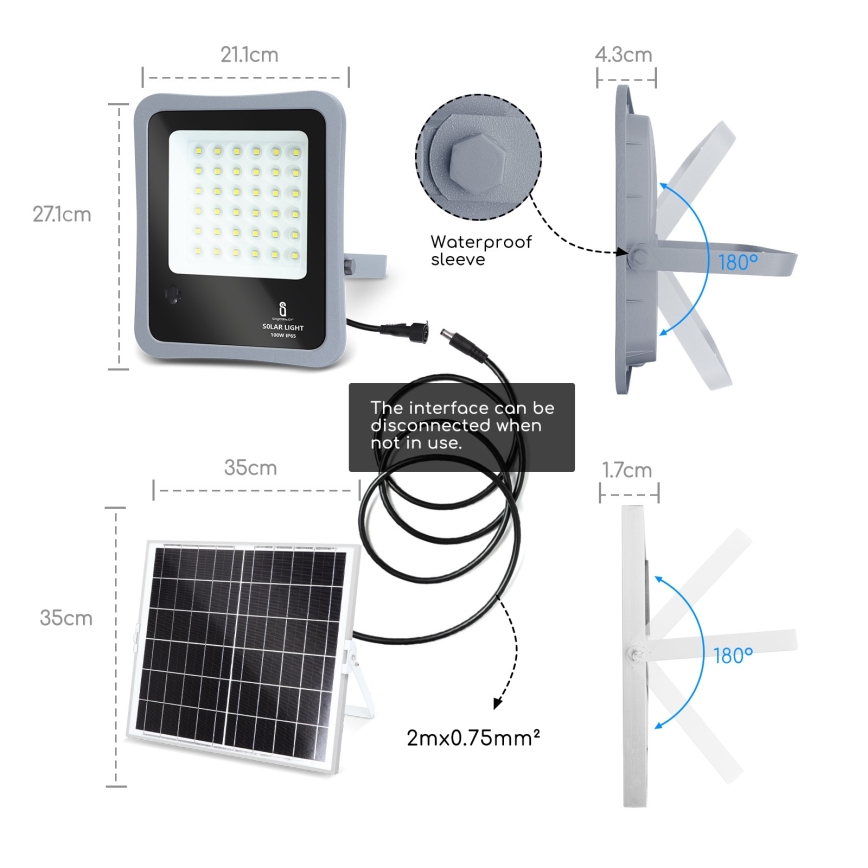 Aigostar - LED Pritemdomas saulės prožektorius LED/100W/3,2V IP65 10000 mAh + VP