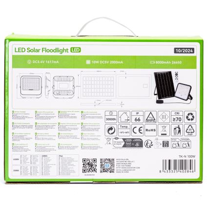 Aigostar - LED Pritemdomas saulės prožektorius LED/100W/3,4V 3000/4000/6500K IP66 8000 mAh + nuotolinio valdymo pultas