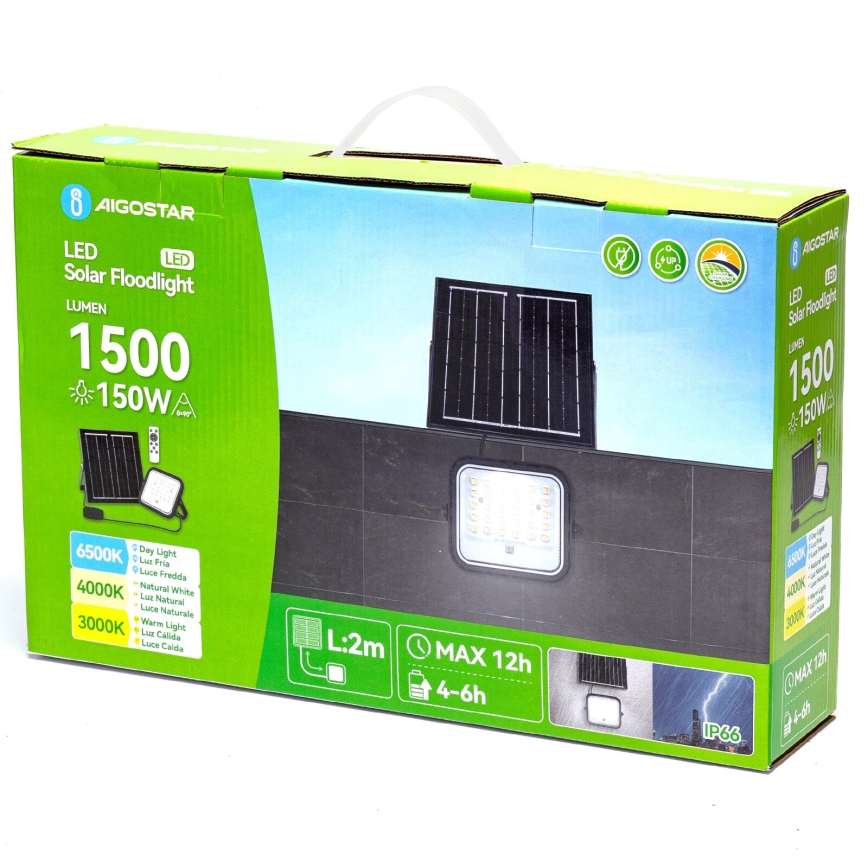 Aigostar - LED Pritemdomas saulės prožektorius LED/150W/3,4V IP66 + nuotolinio valdymo pultas